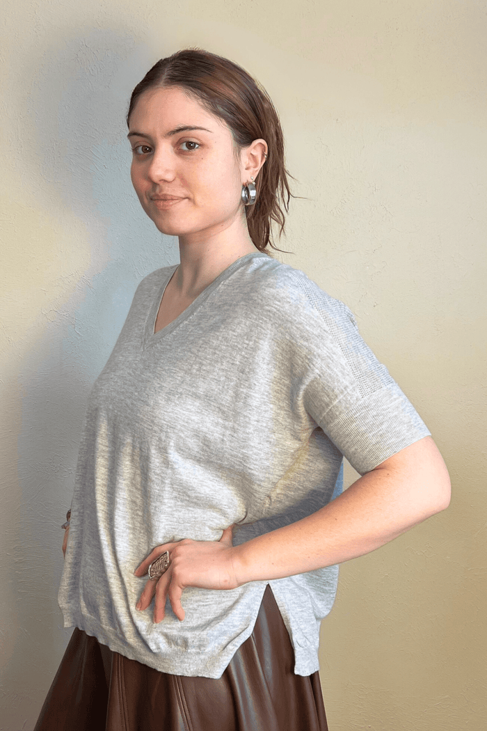 V-Neck Short Sleeve Sweater
