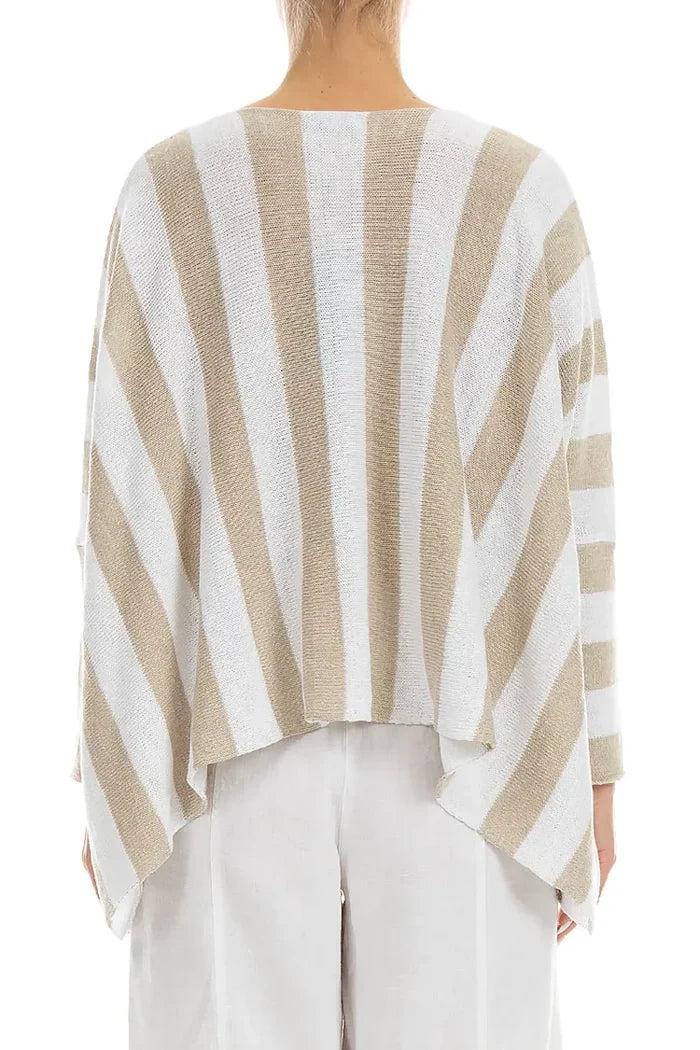 V-Neck Striped Natural Linen Sweater
