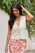 Waves Of Bliss Beige Crochet Sweater Tank Vest