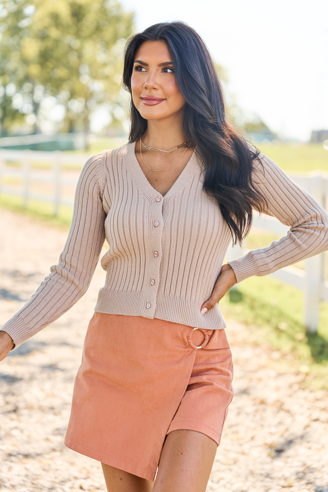 What You Needed Taupe Ribbed Cardigan