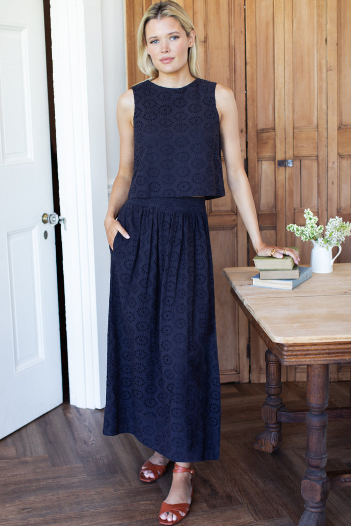 Wide Hem Skirt - Midnight Eyelet