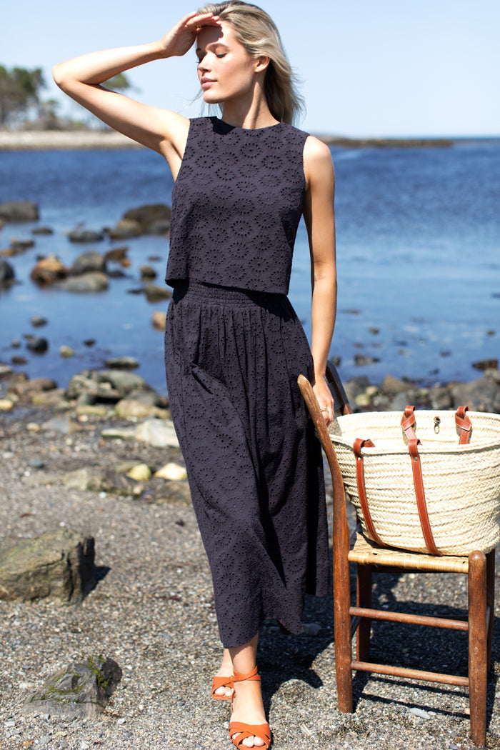 Wide Hem Skirt - Midnight Eyelet