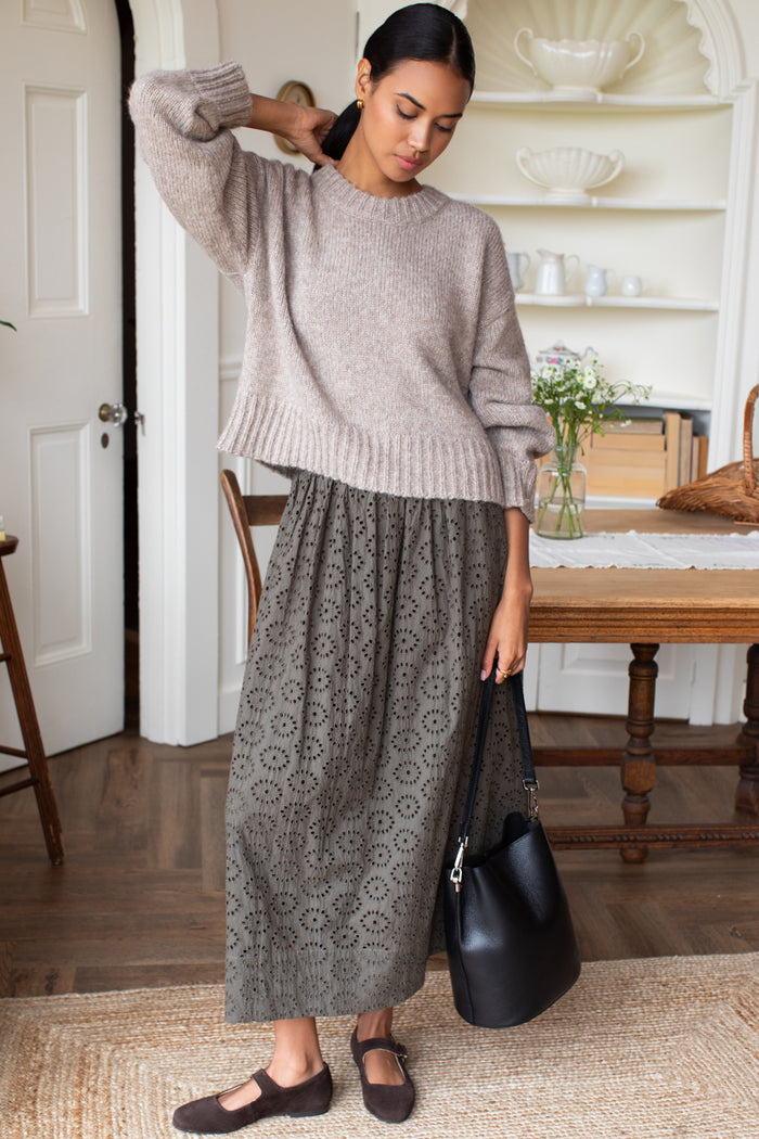 Wide Hem Skirt - Olive Grove Eyelet