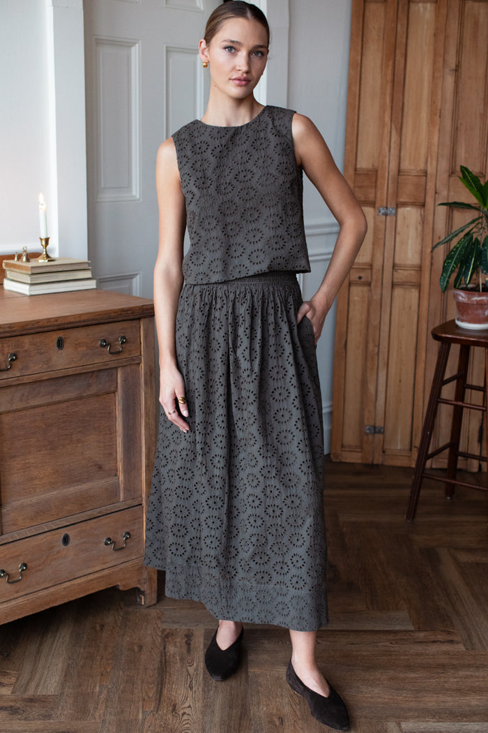 Wide Hem Skirt - Olive Grove Eyelet
